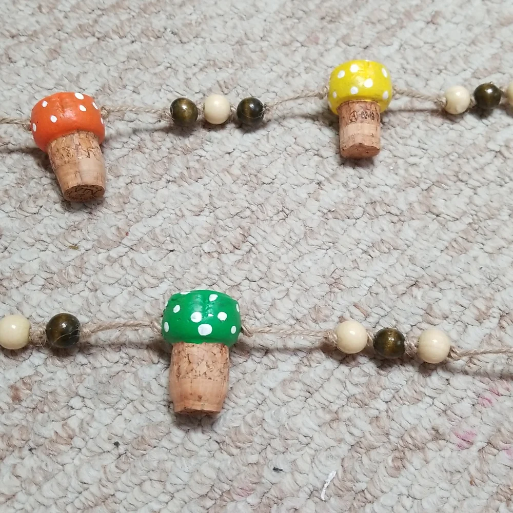 Hand Crafted Rainbow Toadstools Champagne Corks Rustic Garland